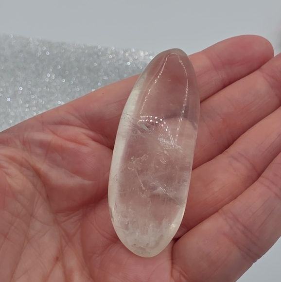 White Clear Quartz Crystal Palm Stone - Picture 3 of 5
